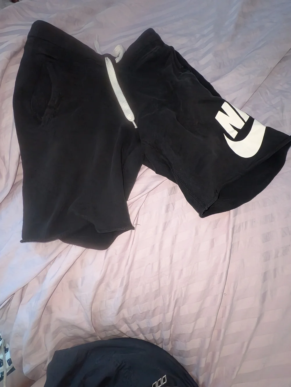 Nike Black Shorts with White Swoosh and Drawstring